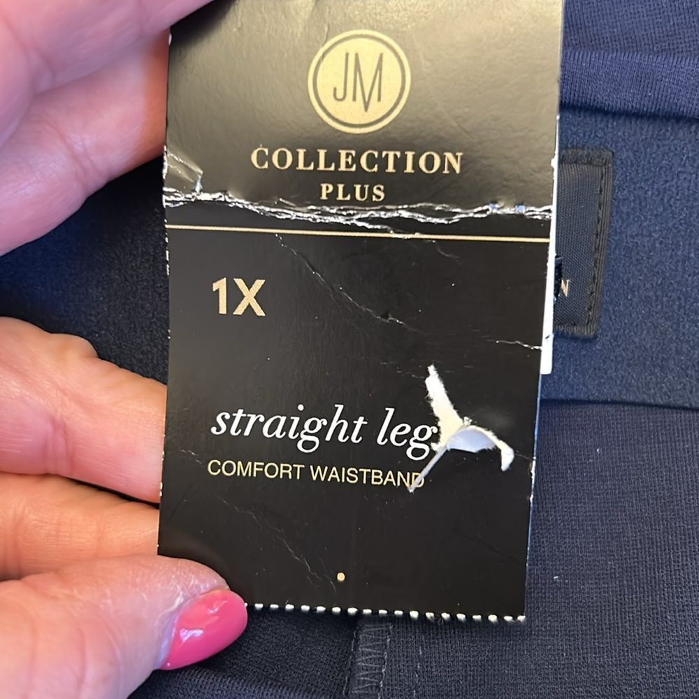 JM Collection navy blue straight leg Ponte pants Comfort waistband Size 1X New - Picture 3 of 6